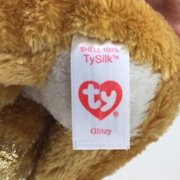 TY Beanie Boo "Glitzy" Reindeer Gold Glitter Eyes 2018 TySilk No Tags 7.5" - Picture 4 of 4